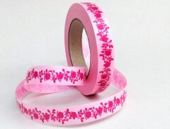 Лента 2см*50ярд Пионы, простая, малина на розовом