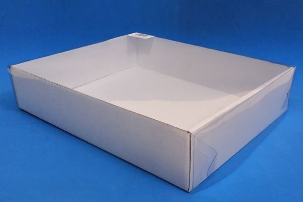 Коробка 29*23,5*6см с пластиковой крышкой, белый, микрогофра, 1/100