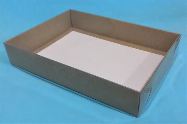 Коробка 22*15*4см с пластиковой крышкой, крафт, 1/100