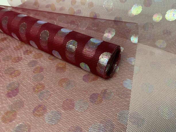 Сетка кружево Симфония горошек 50см*5ярд, бордо