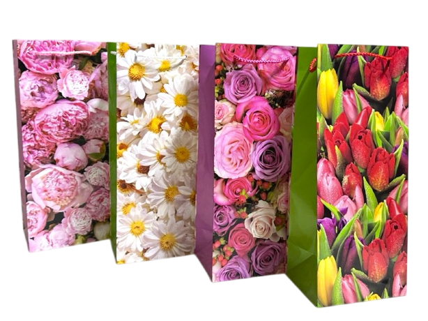 Сумка подарочная Цветы (микс) 14*35*11 157г 1/20