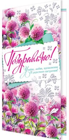 2-01 Двойная открытка Поздравляю, микс, 10 шт.