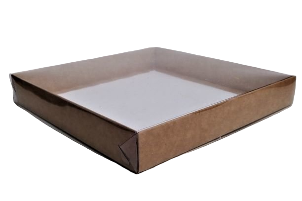 Коробка 20*20*3см с пластиковой крышкой, крафт, 1/100