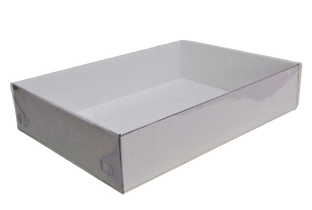 Коробка 36*26*7см с пластиковой крышкой, белый, микрогофра, 1/100
