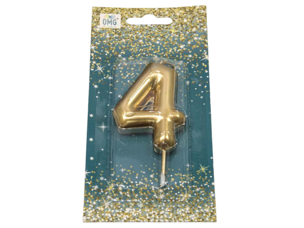 Свеча Цифра 4, золото, 6см, 1/6