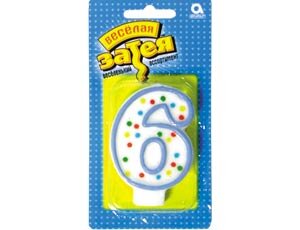 Свеча Цифра 6, 7,6см, 1/6