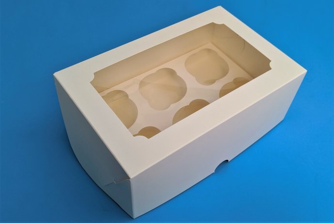 Коробка под 6 капкейков с окном ЭКОНОМ 25*17*10см, белая, 1/50