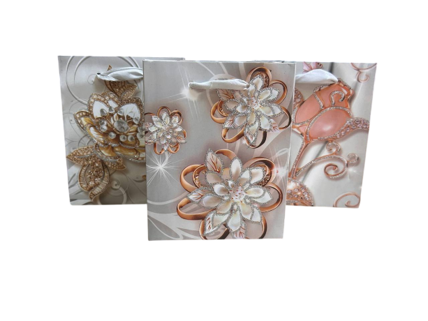 Сумка 12*15*6см Цветы с блёстками, микс, 1/20