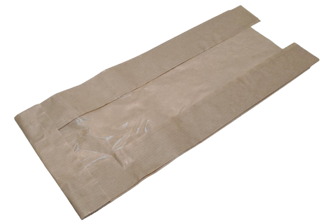 Пакет с окном крафт 30*12*6*5см, 10шт прямоугольное, дно треугольное, 1/10
