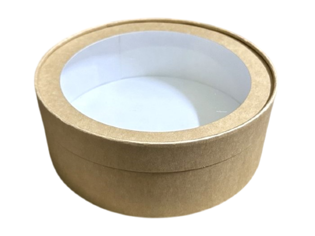 Коробка 20*20*7см круглая под зефир с окном, крафт, 1/30