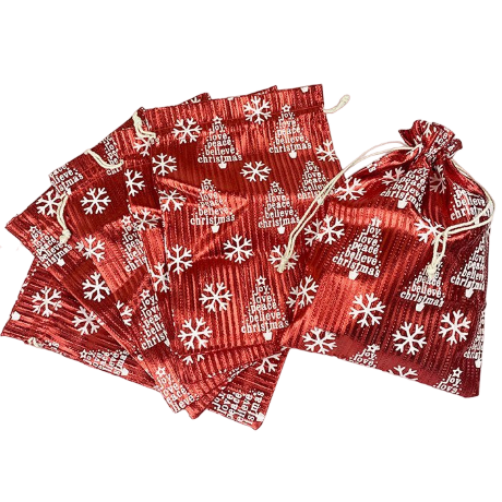 Мешочек лён с рис Ёлочки на красном, 16*23см, 6шт, 1/6