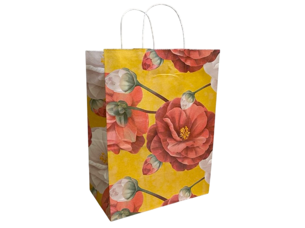 Сумка крафт 26*15*35см ЦВЕТЫ, крафт 100г, 1/10