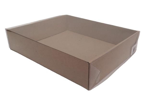 Коробка 29*23,5*6см с пластиковой крышкой, крафт, микрогофра, 1/100