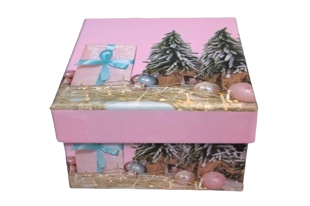 Коробка квадрат 9,5*9,5*5см Шарики новогодние, микс, 1/10
