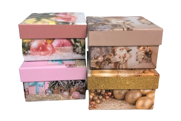 Коробка квадрат 9,5*9,5*5см Шарики новогодние, микс, 1/10