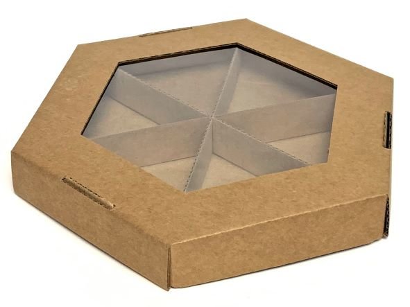 Коробка 24*21,5*3см Шесть граней, окно, крафт, 1/25