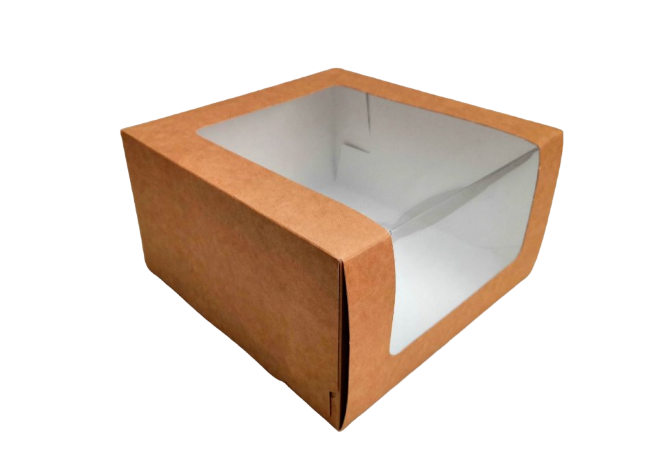 Коробка 18*18*10см с окном под торт, крафт, цельный, 1/25