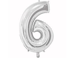 Шар фольгированный 26" Цифра 6 серебро К