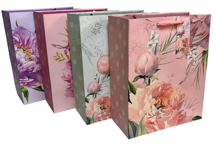 Сумка 26*32*12см Пионы с блёстками, F1049, микс, 1/12
