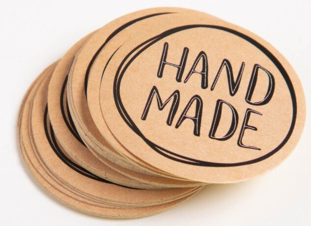 Наклейки для бизнеса Hand Made бежевый 4*4см, 50 шт.