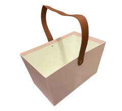 Коробка с кожаной ручкой 23x14,5x13 см, светло-розовый