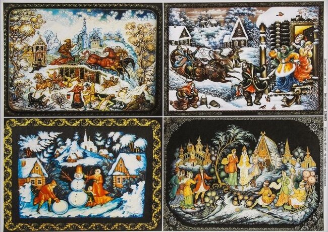 Декупажная карта "Шкатулка зима", А4, 45 г/м2, 1/6